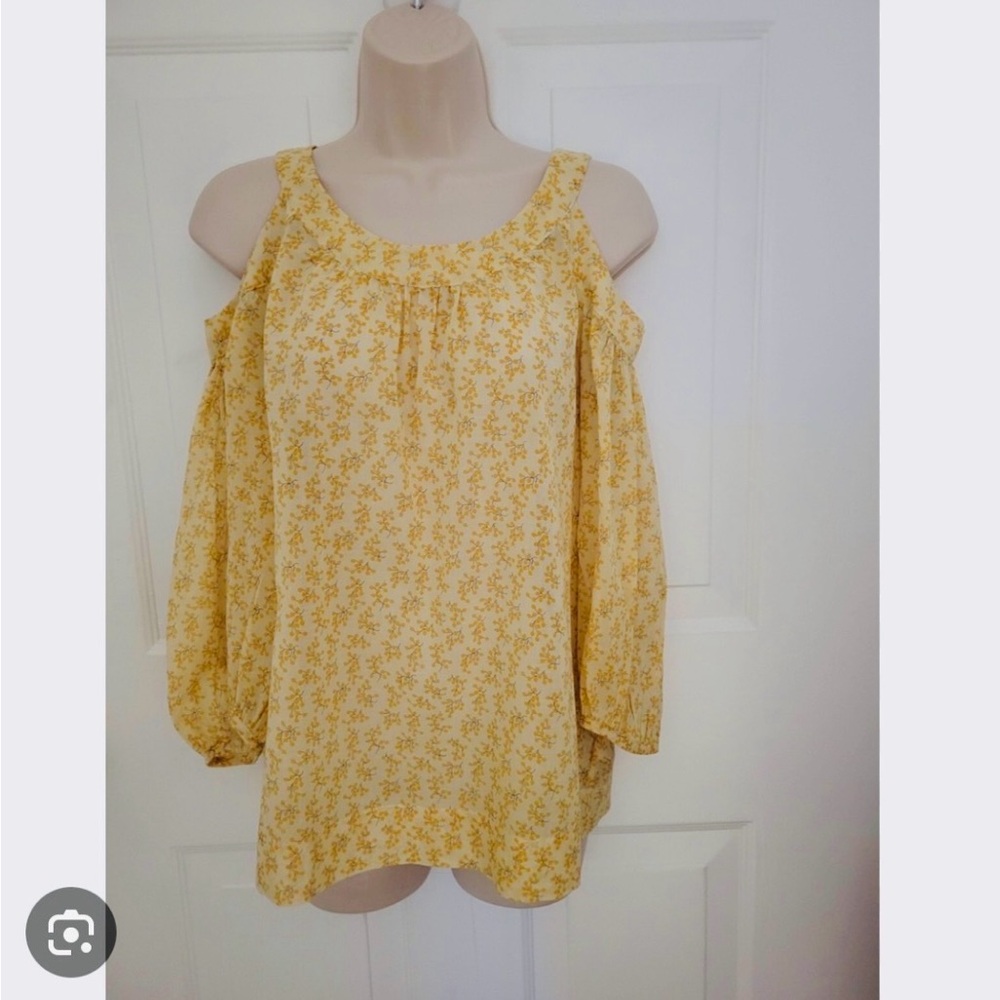Anthropologie Yellow Floral Cold-Shoulder Top